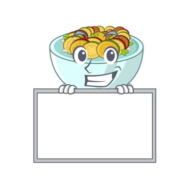 Tahta ratatouille ile grinning maskot tavada pişirilir