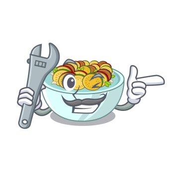 Mekanik ratatouille bir karikatür ahşap masa üzerinde