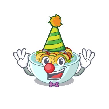 Bir karikatür ahşap masada Palyaço ratatouille