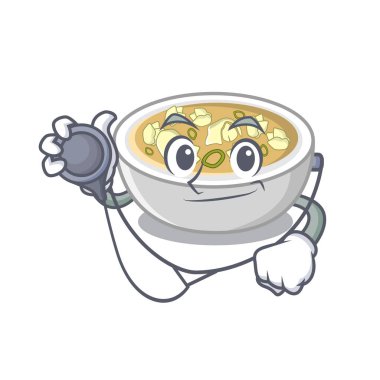 Maskot şeklinde Doktor wonton çorbası