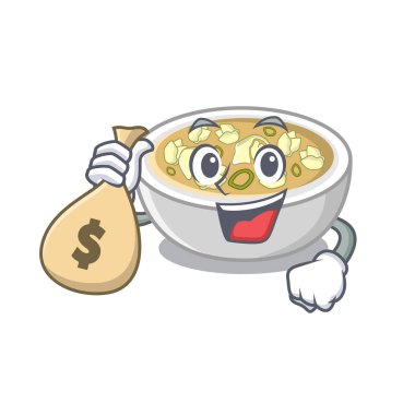 Maskot şeklinde para çantası wonton çorbası ile