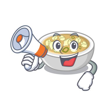 Maskot şeklinde megafon wonton çorbası ile