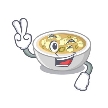 Karakter izole iki parmak wonton çorbası