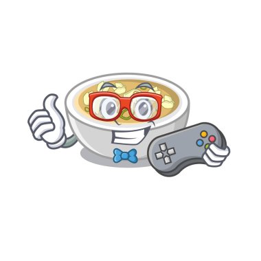 Bir karikatür kase içinde Gamer wonton çorbası