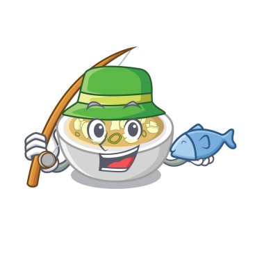 Bir karikatür kase balıkçılık wonton çorbası