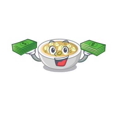 Bir karikatür kase içinde para çantası wonton çorbası ile