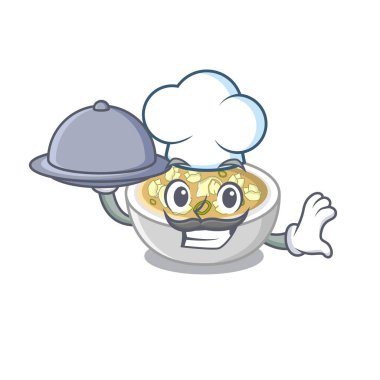 Bir karikatür kase gıda wonton çorbası ile Şef