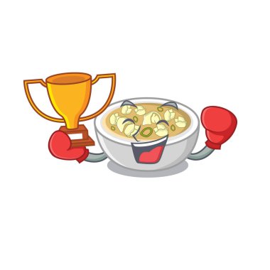 Boks kazanan wonton çorbası pişmiş karikatür kızartma tavası