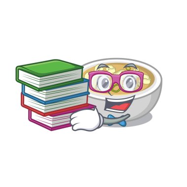 Kitap wonton çorbası ile Öğrenci karikatür kızartma tavası pişmiş