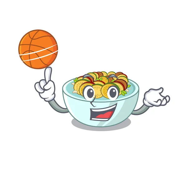 Basketbol ratatouille ile maskot tavada pişirilir — Stok Vektör