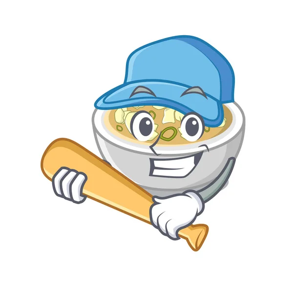 Jouer au baseball wonton soupe en forme de mascotte — Image vectorielle
