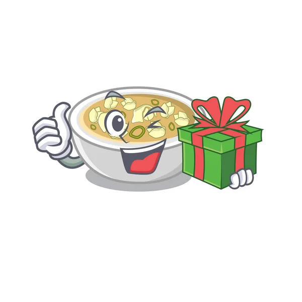 Avec soupe wonton cadeau dans un bol de dessin animé — Image vectorielle