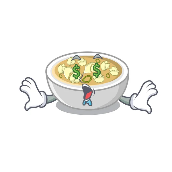 Dinheiro olho wonton sopa cozido cartoon frigideira — Vetor de Stock