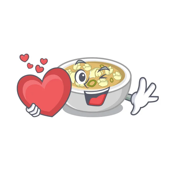 S srdečním vařovou polévkou v kreslené misce — Stockový vektor