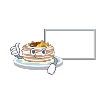 Tahta kataifi ile Thumbs up karikatür kase servis edilir