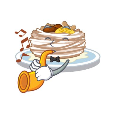Trompet kataifi maskot ile izole ile