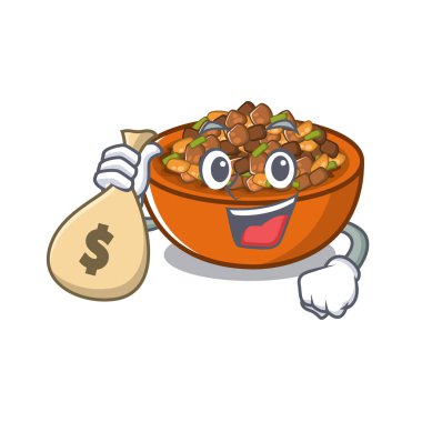 Para çantası kung pao tavuk karikatür ile izole ile