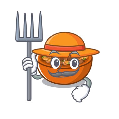 Çiftçi kung pao tavuk karikatür ile izole