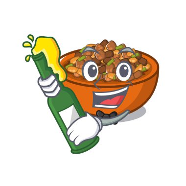 Bir karikatür bira kung pao tavuk ile