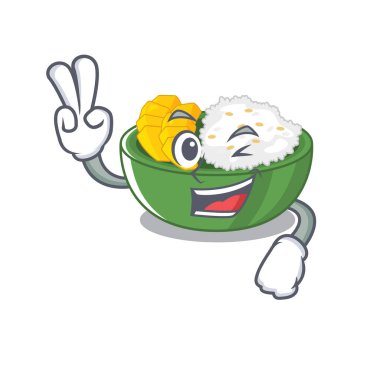 Karikatür plaka iki parmak mango yapışkan pirinç