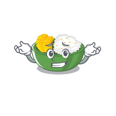 Karikatür plaka içinde Grinning mango yapışkan pirinç
