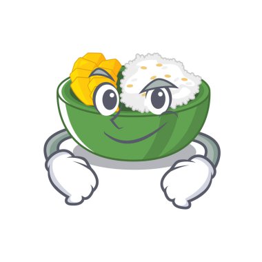 Karikatür plaka içinde smirking mango yapışkan pirinç