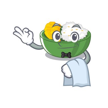 Karikatür garson mango yapışkan pirinç