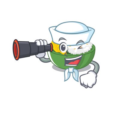 Karikatür dürbün mango yapışkan pirinç ile Denizci