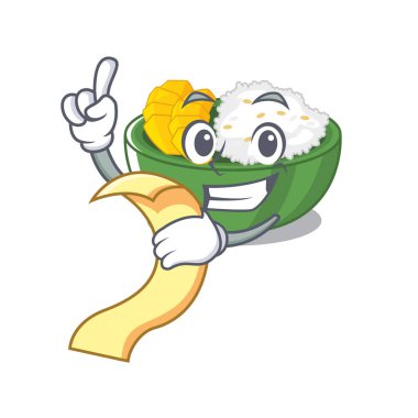 Karikatür menü mango yapışkan pirinç ile