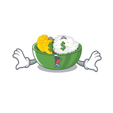 Bir maskot ile Para göz mango yapışkan pirinç