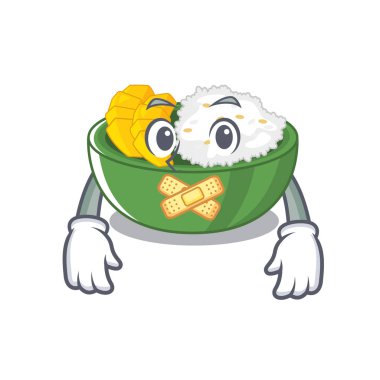 Bir maskot ile Sessiz mango yapışkan pirinç