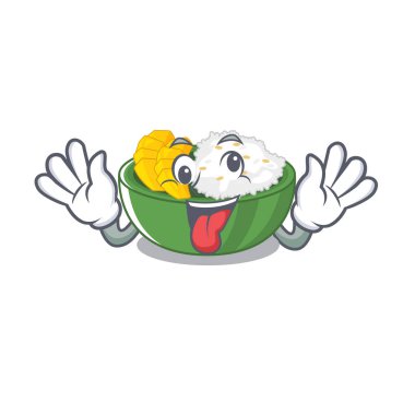 Bir maskot ile Crazy mango yapışkan pirinç