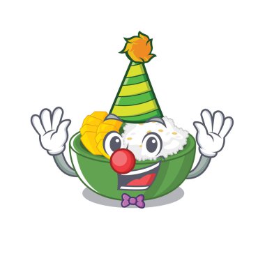 Bir maskot ile Palyaço mango yapışkan pirinç