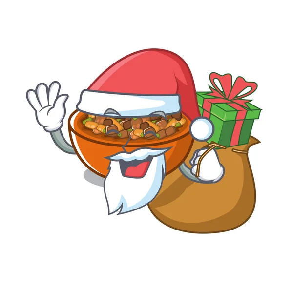 Santa con regalo de pollo kung pao en una caricatura — Vector de stock