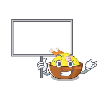 Karikatür plaka üzerinde kurulu biryani tavuk getir