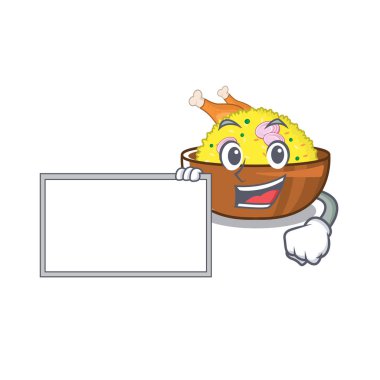 Karikatür plaka üzerinde kurulu biryani tavuk ile