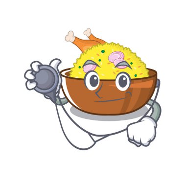 Karikatür plaka üzerinde Doktor biryani tavuk