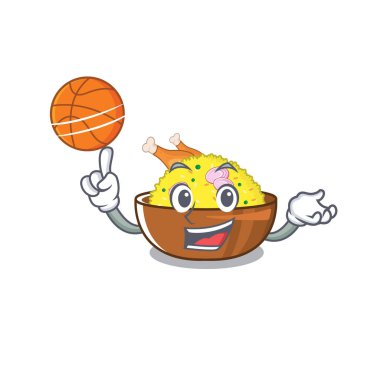 Karikatür plaka üzerinde basketbol biryani tavuk ile