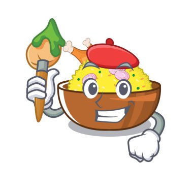 Karikatür plaka üzerinde Sanatçı biryani tavuk