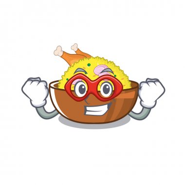 Süper kahraman tavuk biryani karakter tavada pişirilir