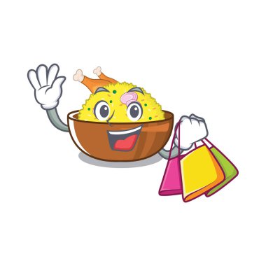 Alışveriş tavuk biryani karakter tavada pişmiş