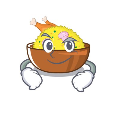 Smirking tavuk biryani karakter tavada pişmiş