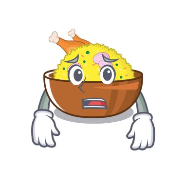 Korkulu tavuk biryani maskot izole