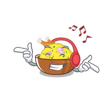Müzik dinle tavuk biryani maskot izole