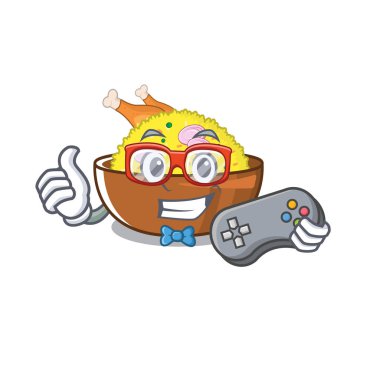 Gamer tavuk biryani maskot izole
