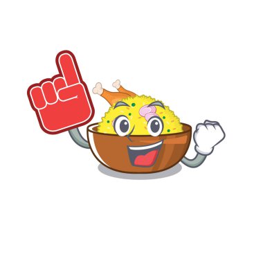 Karikatür şeklinde köpük parmak tavuk biryani