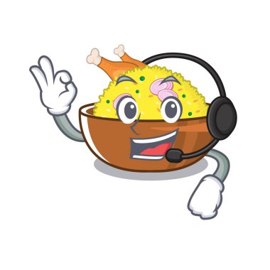 Karikatür şeklinde kulaklık tavuk biryani ile