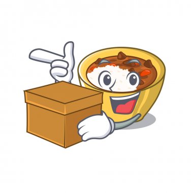 Karikatür ile izole kutu pirinç köri ile