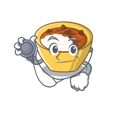 Doktor pirinç köri maskot kaplarda servis