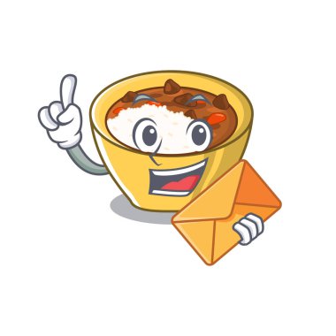 Karikatür ile izole zarf pirinç köri ile